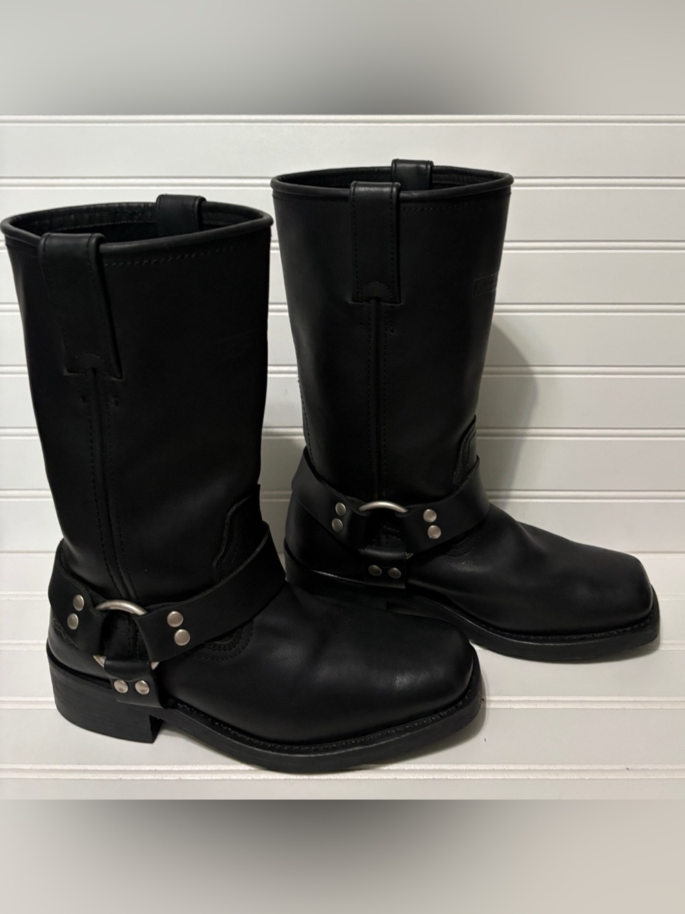 AD TEC Black Motorcycle Harness 12" Riding Boots Womens Size 8 Soft Toe 2442